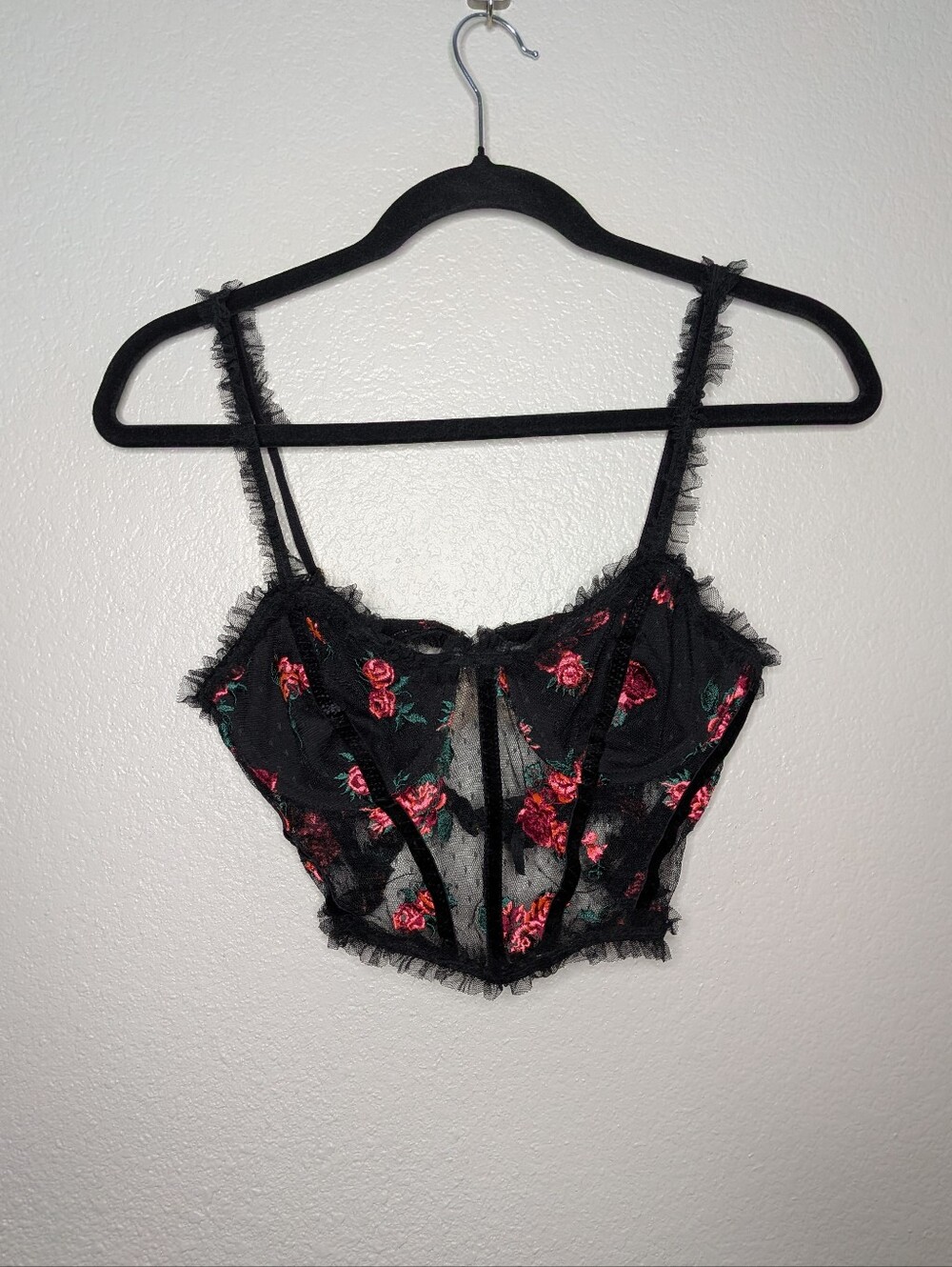 For Love & Lemons Black Floral Embroidered Romantic Renaissance Lace Bustier XS